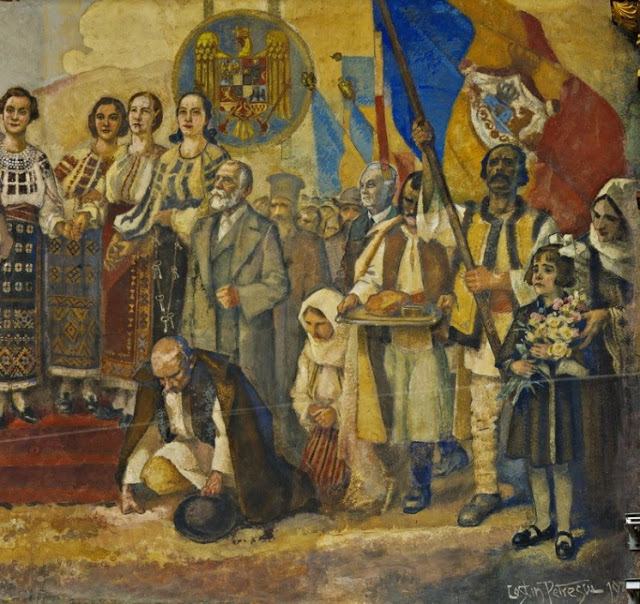 This image of Romanians celebrating together (a communist concept) covered King Carol II and King Michael