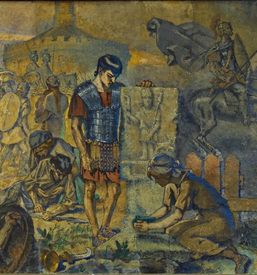 3. The Union of Romans (soldier) and Dacians (woman, often war widow) which led to the Romanian people.
